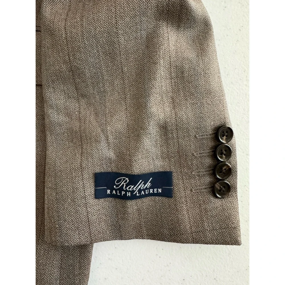 Ralph Lauren Mens Wool/Silk Light Brown/Blue Plaid Suit Jacket 52 Long NWT
